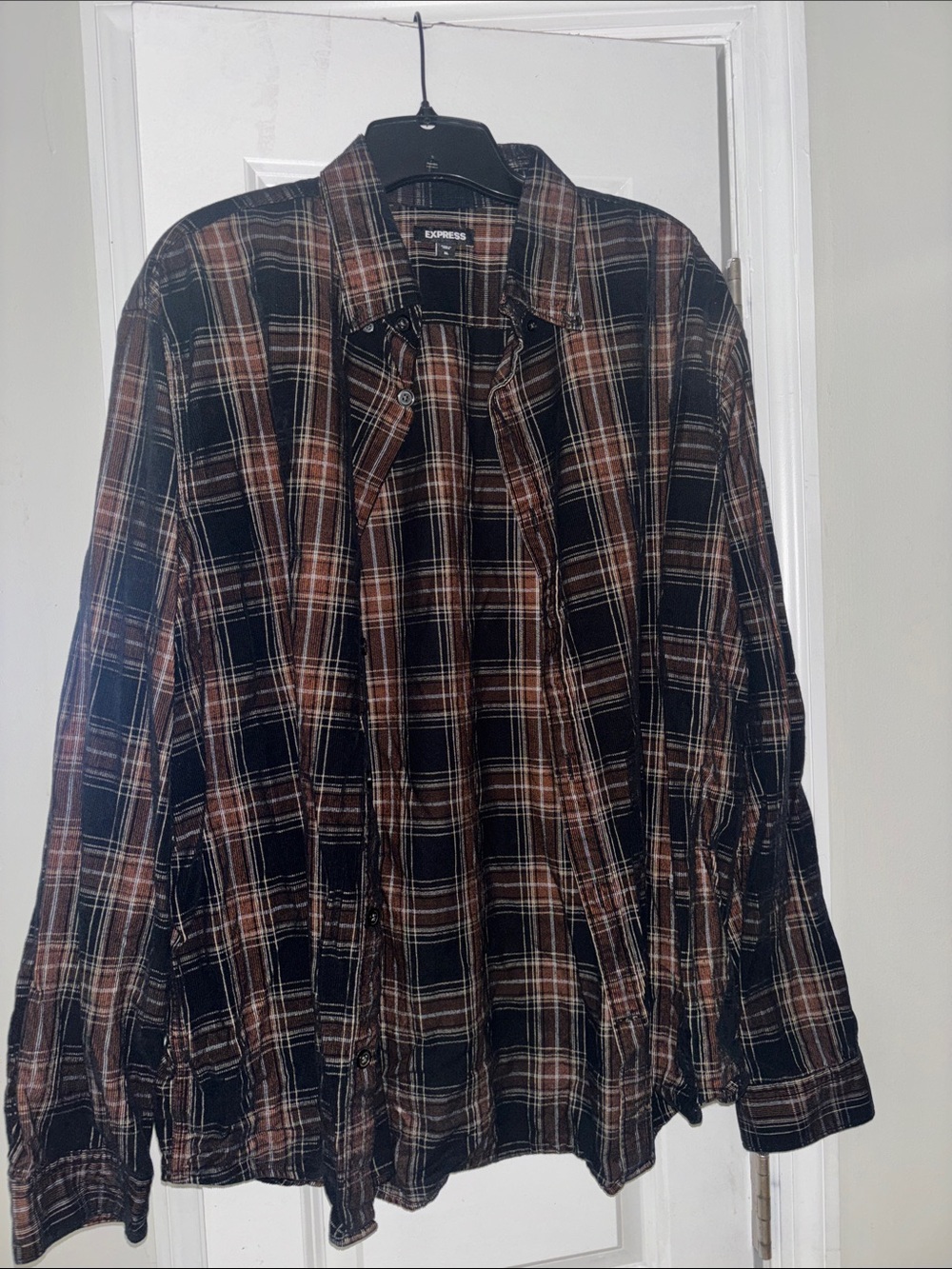 Express Brown & Black Plaid Jean-Style Jacket